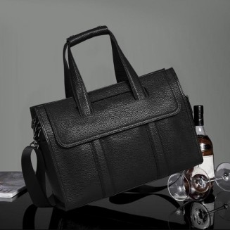 Black waterproof soft leather briefcase