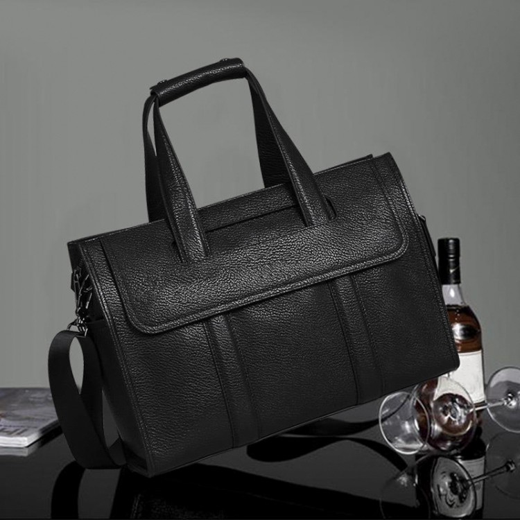 Black waterproof soft leather briefcase