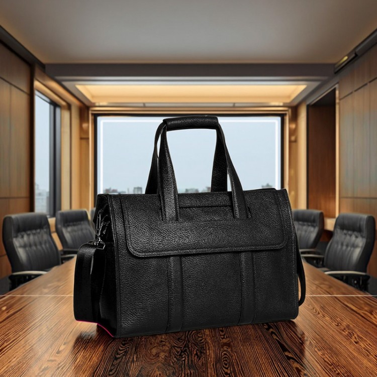 Black waterproof soft leather briefcase