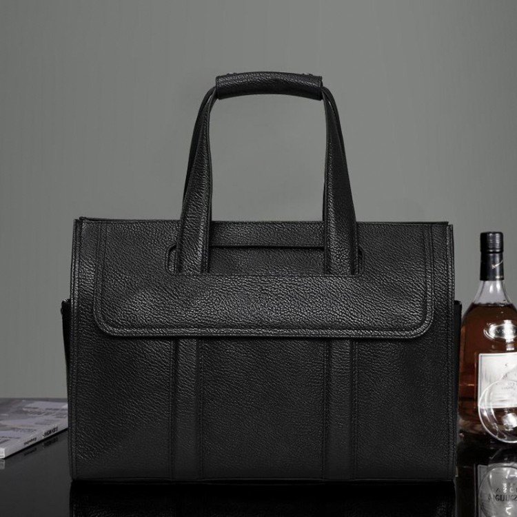 Black waterproof soft leather briefcase