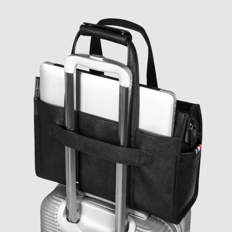 Black waterproof soft leather briefcase