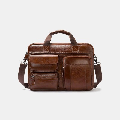 Large capacity soft leather business briefcase