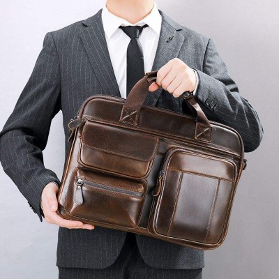Large capacity soft leather business briefcase