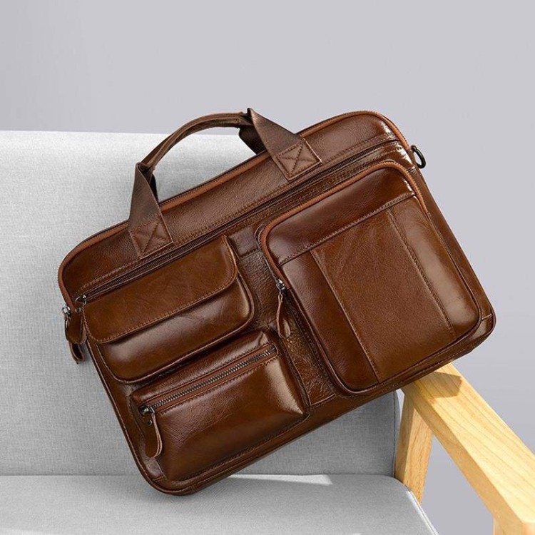 Large capacity soft leather business briefcase