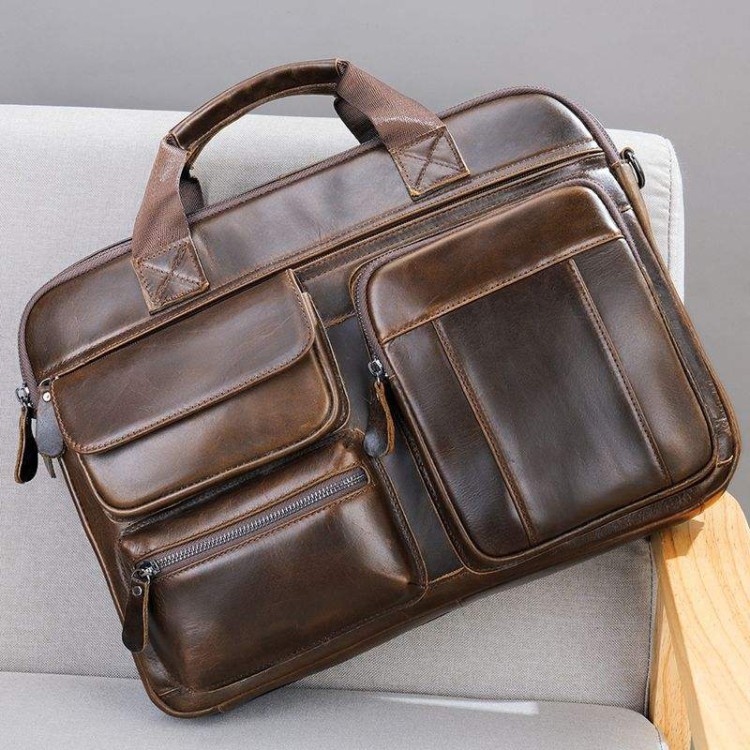 Large capacity soft leather business briefcase