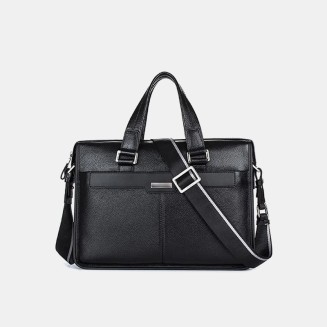 Black waxed leather durable business briefcase