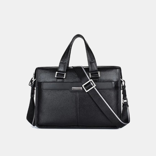 Black waxed leather durable business briefcase