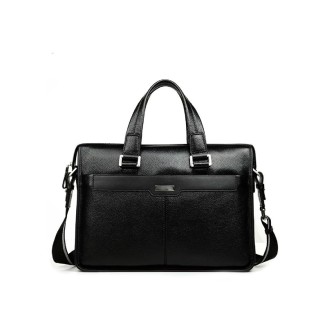 Black waxed leather durable business briefcase