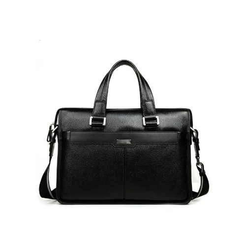 Black waxed leather durable business briefcase