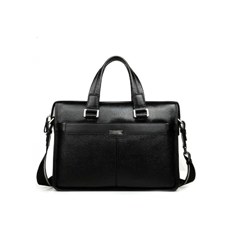 Black waxed leather durable business briefcase