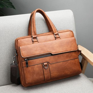Portable waterproof leather business briefcase