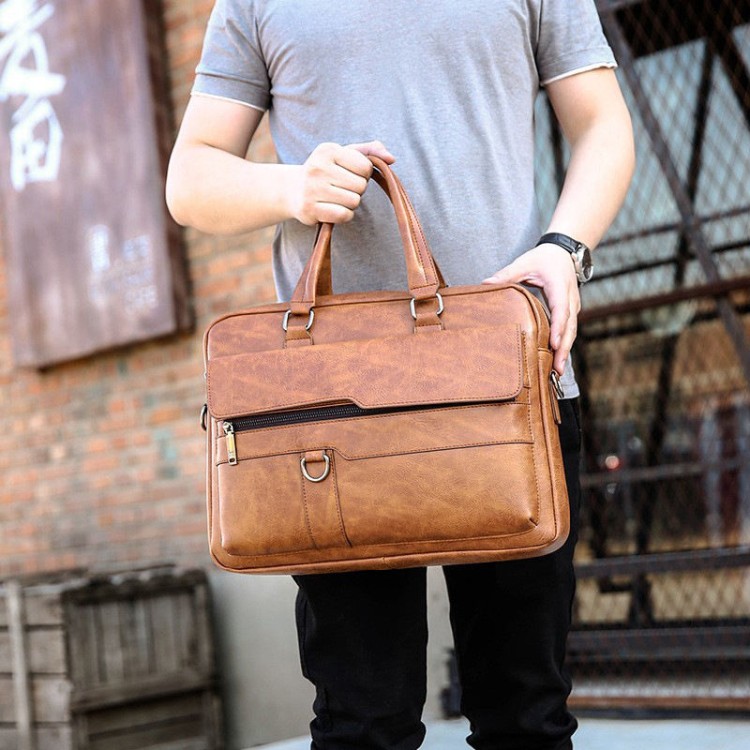 Portable waterproof leather business briefcase