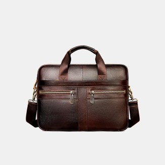 Vintage wear-resistant soft leather business briefcase