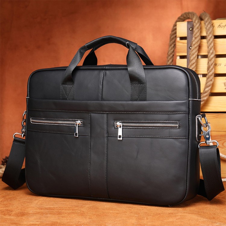 Vintage wear-resistant soft leather business briefcase