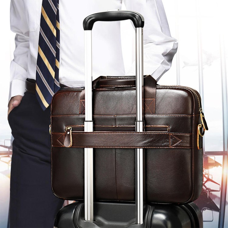 Vintage wear-resistant soft leather business briefcase