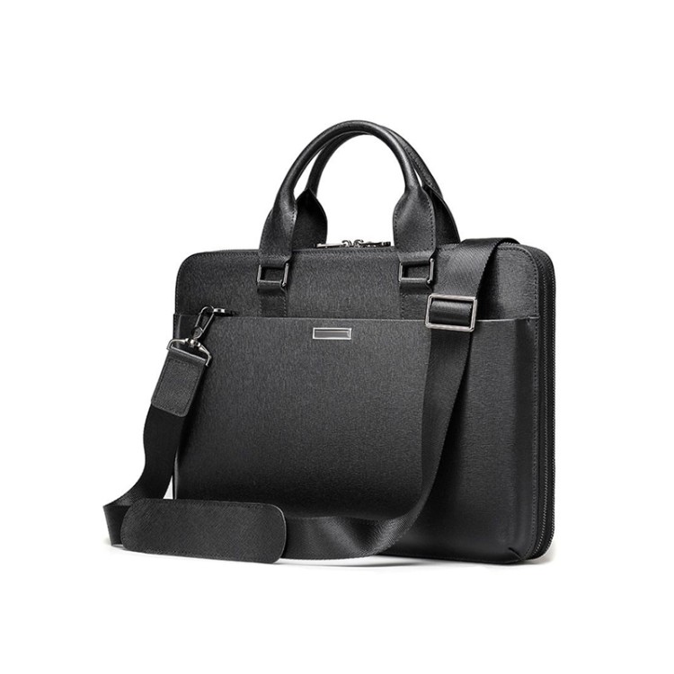 Black wear-resistant and durable leather briefcase