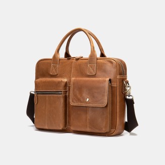 Vintage textured wear-resistant leather briefcase