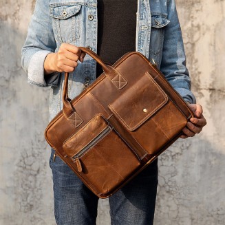 Vintage textured wear-resistant leather briefcase