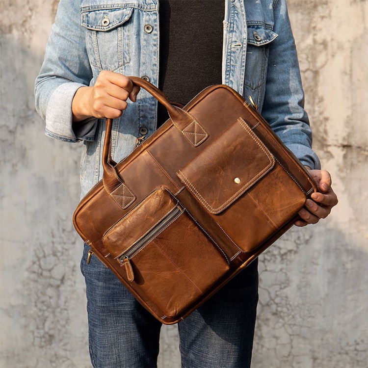 Vintage textured wear-resistant leather briefcase