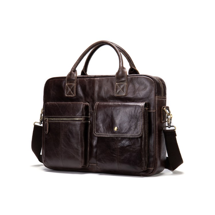 Vintage textured wear-resistant leather briefcase