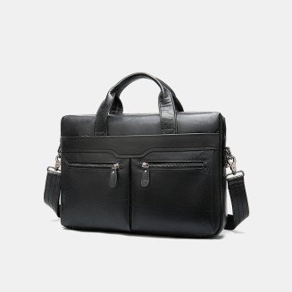 Waterproof large-capacity leather business briefcase