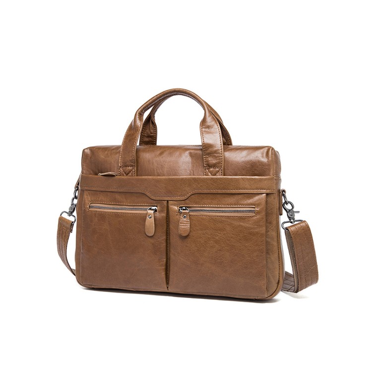 Waterproof large-capacity leather business briefcase