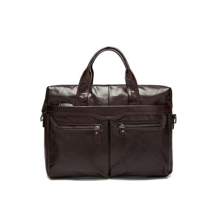 Waterproof large-capacity leather business briefcase