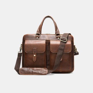Waterproof and durable brown leather briefcase