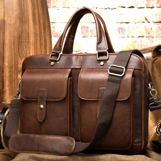 Waterproof and durable brown leather briefcase