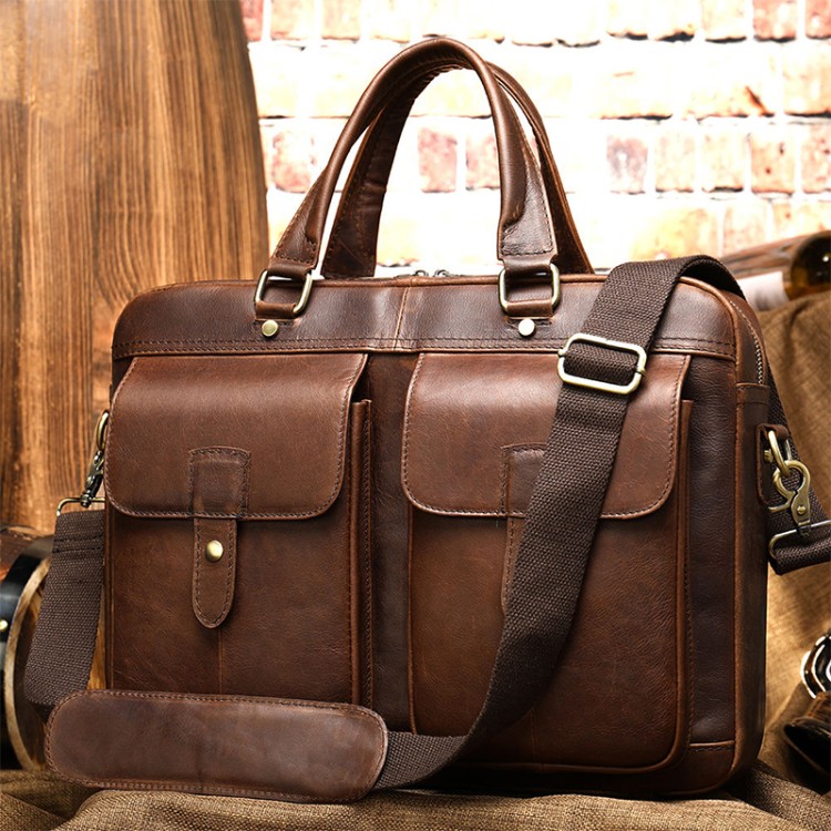 Waterproof and durable brown leather briefcase