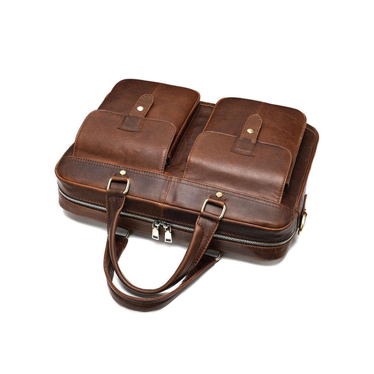Waterproof and durable brown leather briefcase