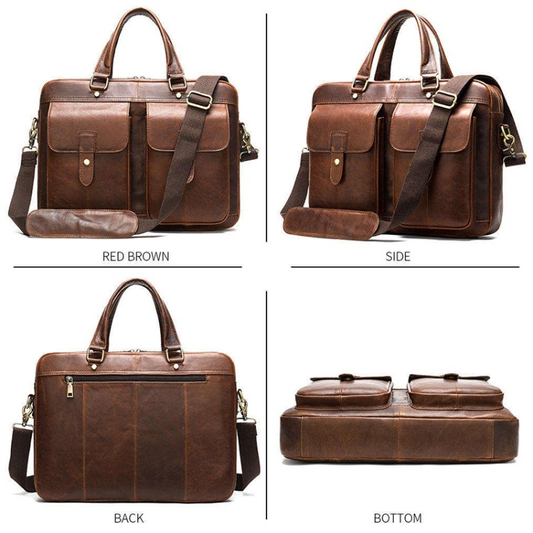 Waterproof and durable brown leather briefcase