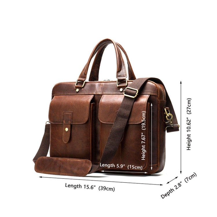 Waterproof and durable brown leather briefcase