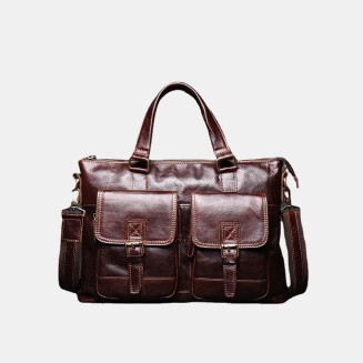 Vintage large capacity soft leather briefcase