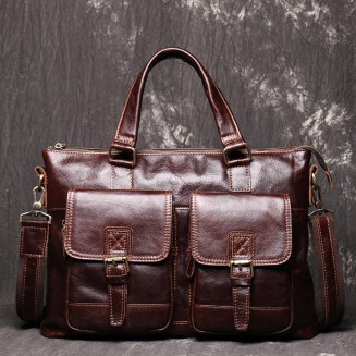 Vintage large capacity soft leather briefcase