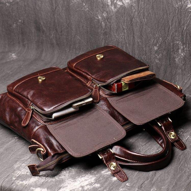 Vintage large capacity soft leather briefcase