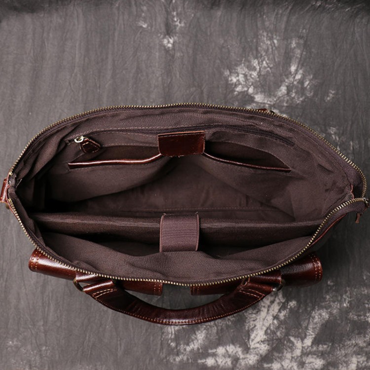 Vintage large capacity soft leather briefcase