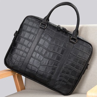Crocodile textured leather business briefcase