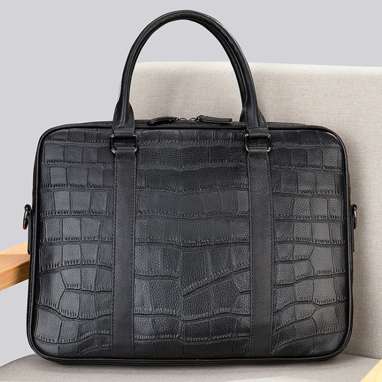 Crocodile textured leather business briefcase