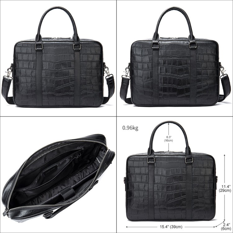 Crocodile textured leather business briefcase