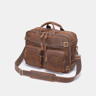 Durable leather convertible backpack briefcase