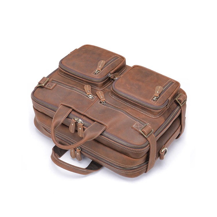 Durable leather convertible backpack briefcase