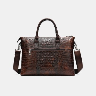 Crocodile textured leather waterproof briefcase