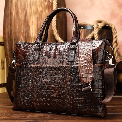 Crocodile textured leather waterproof briefcase