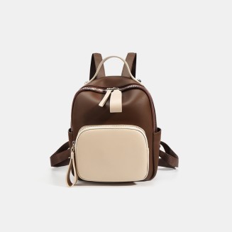 Lightweight and simple contrast leather backpack