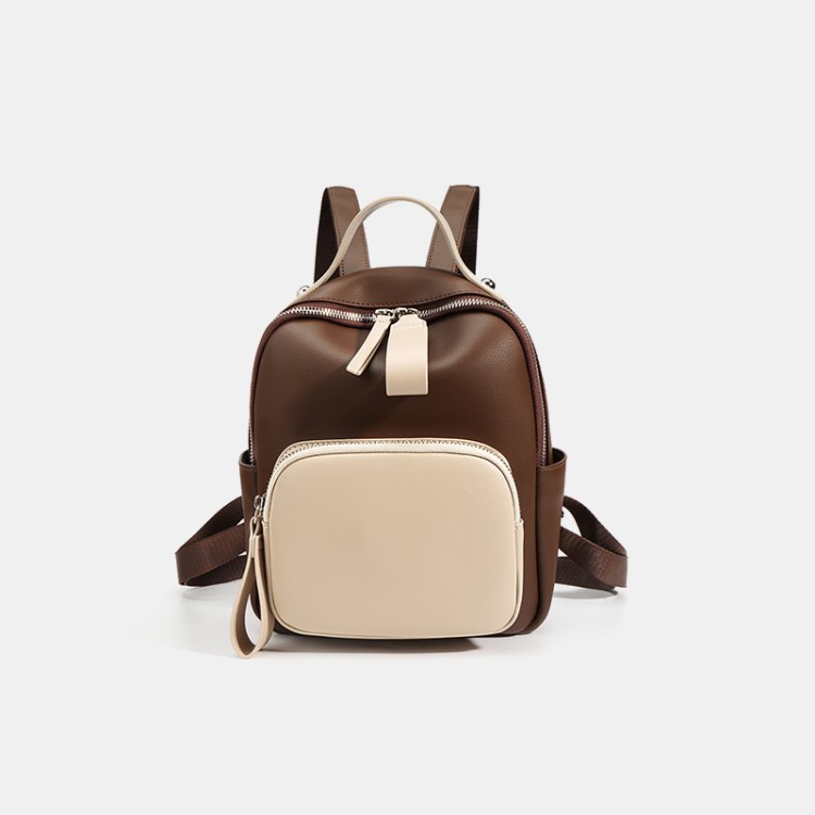 Lightweight and simple contrast leather backpack