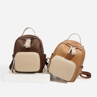 Lightweight and simple contrast leather backpack