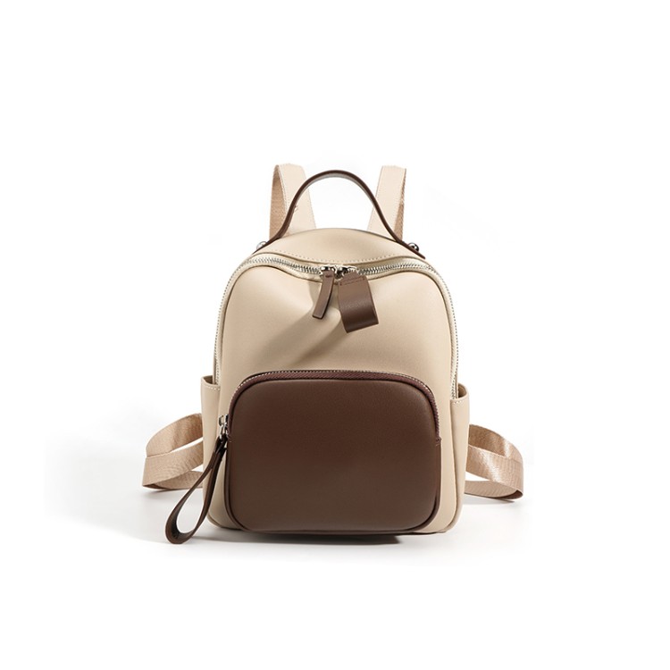 Lightweight and simple contrast leather backpack