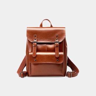 Portable vintage smooth leather backpack