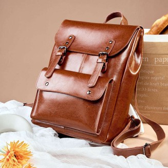 Portable vintage smooth leather backpack